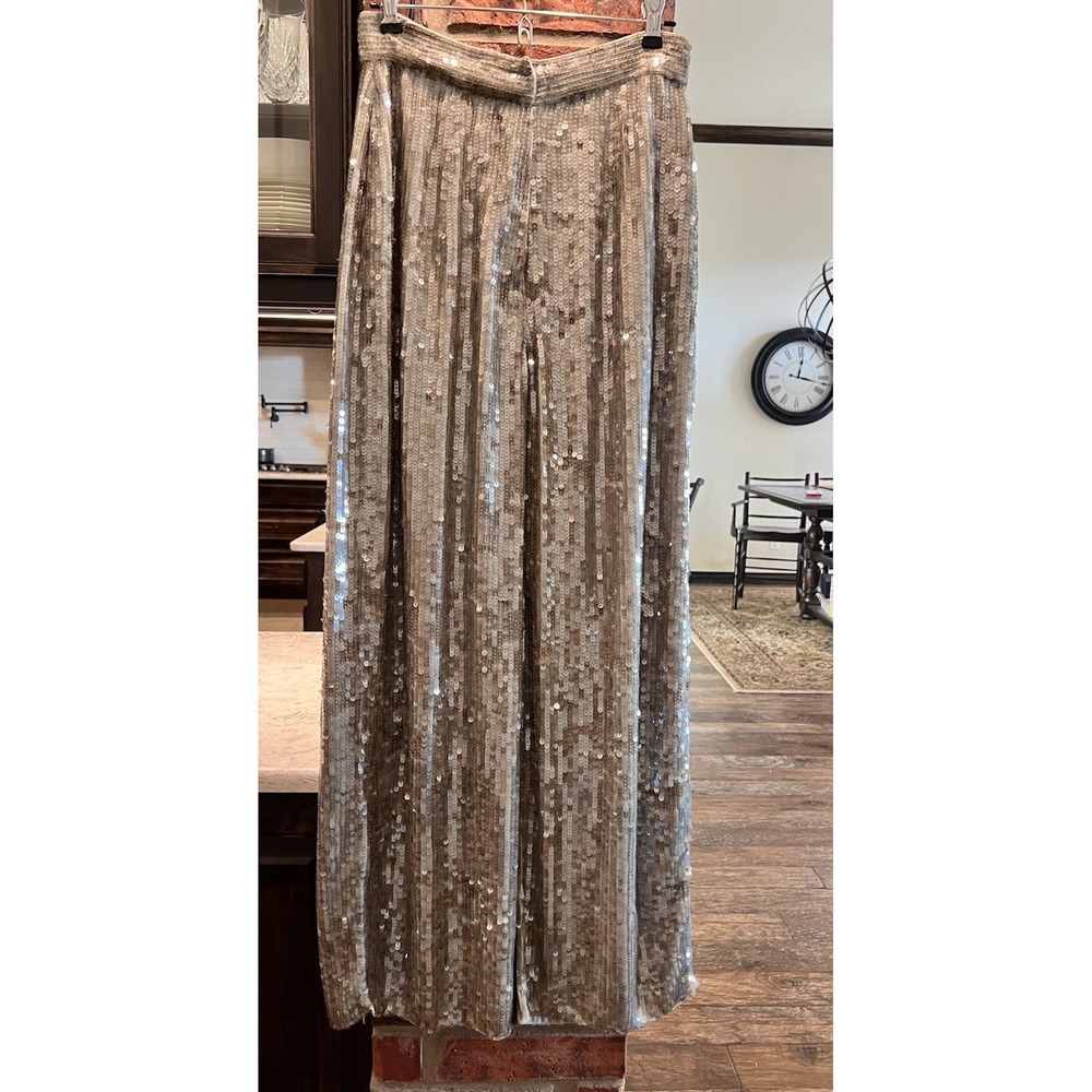 ASOS Edition Wide Leg Sequin Trouser Pants in Silver Sz 4 Holiday